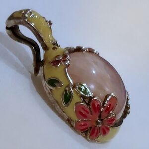 David Sigal 925 Sterling Silver And Enamel Flower Pink Rose Quatrz penda…